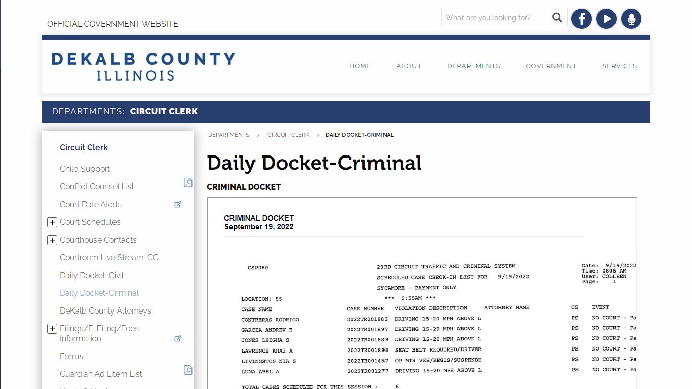 Daily Docket-Criminal - DeKalb County, Illinois